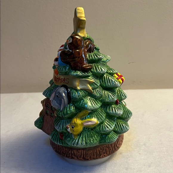 Walt Disney Winnie the Pooh Ceramic Christmas Tree Wound up Music Box Vtg - Picture 2 of 13